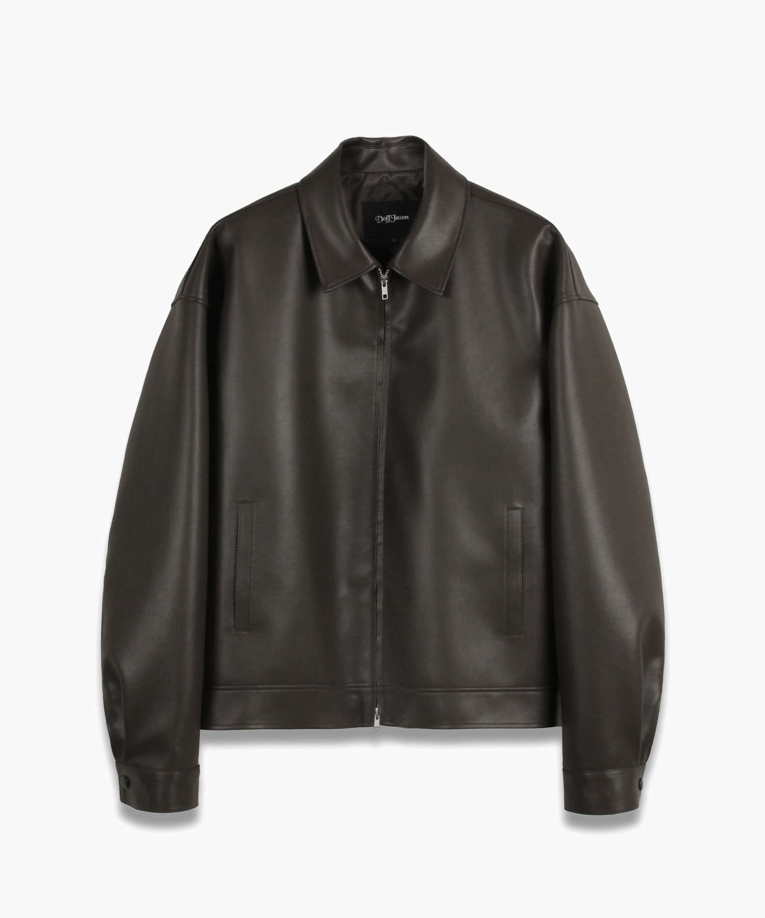 Overfit vegan leather single jacket (low brown)